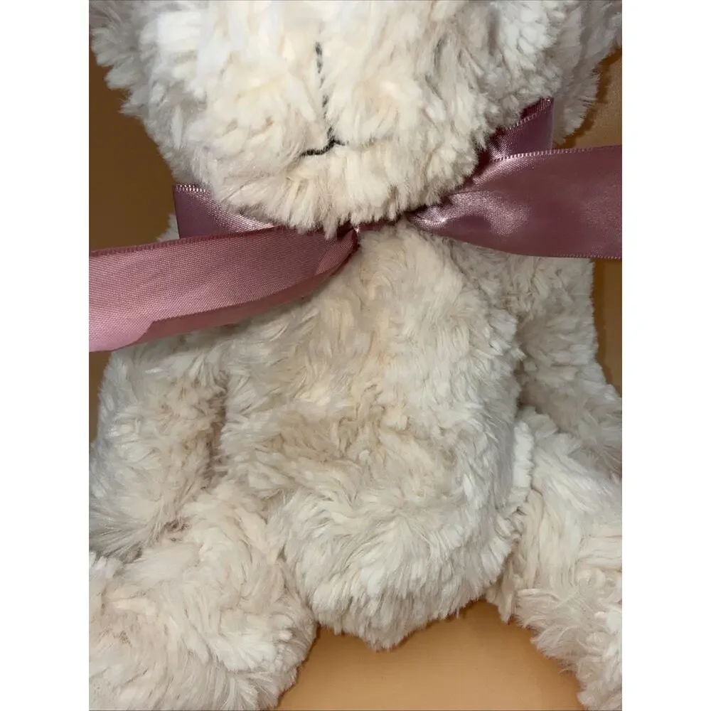Dan Dee Teddy Bear White Cream Purple Ribbon Bow 14” Plush Stuffed Toy 2023